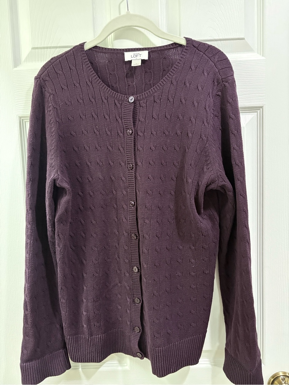 LOFT Plum Purple Cable-Knit Button Cardigan